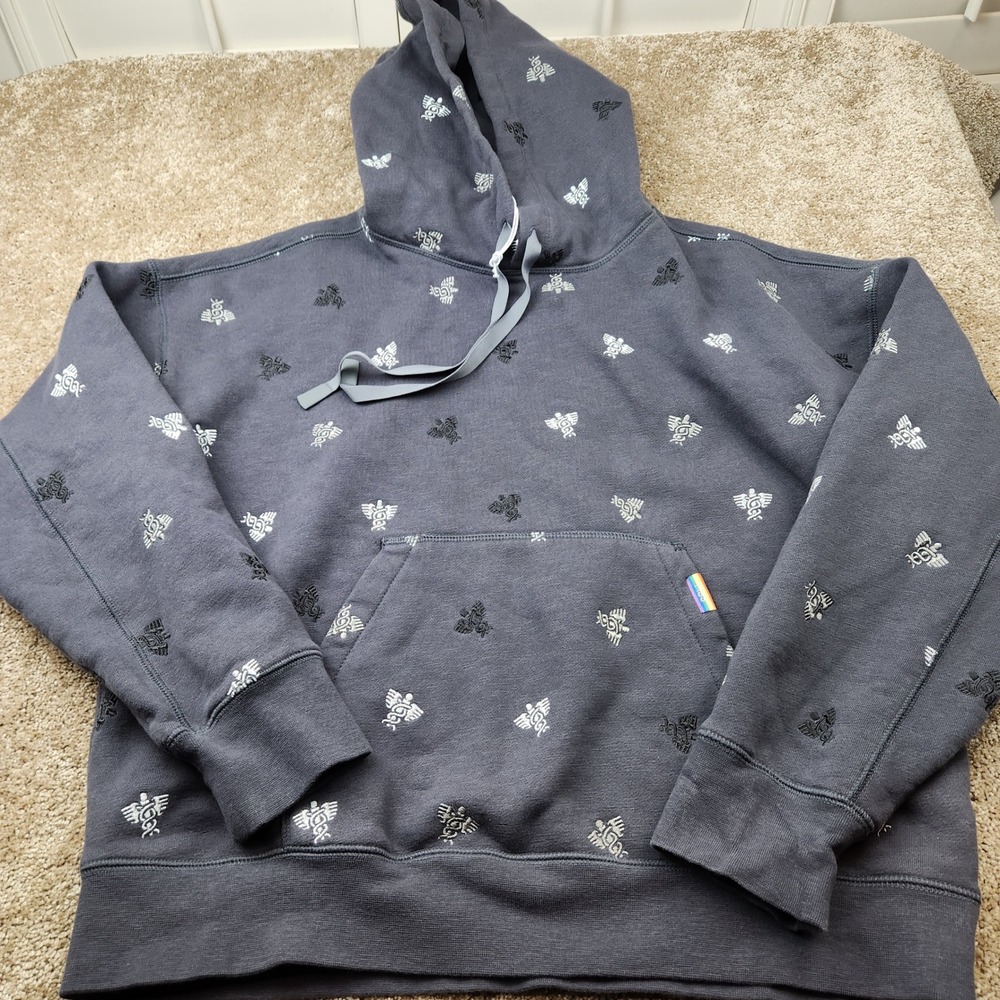 Figs Womens Charcoal Gray Embroidered Caduceus Pride Hoodie Sweatshirt Large